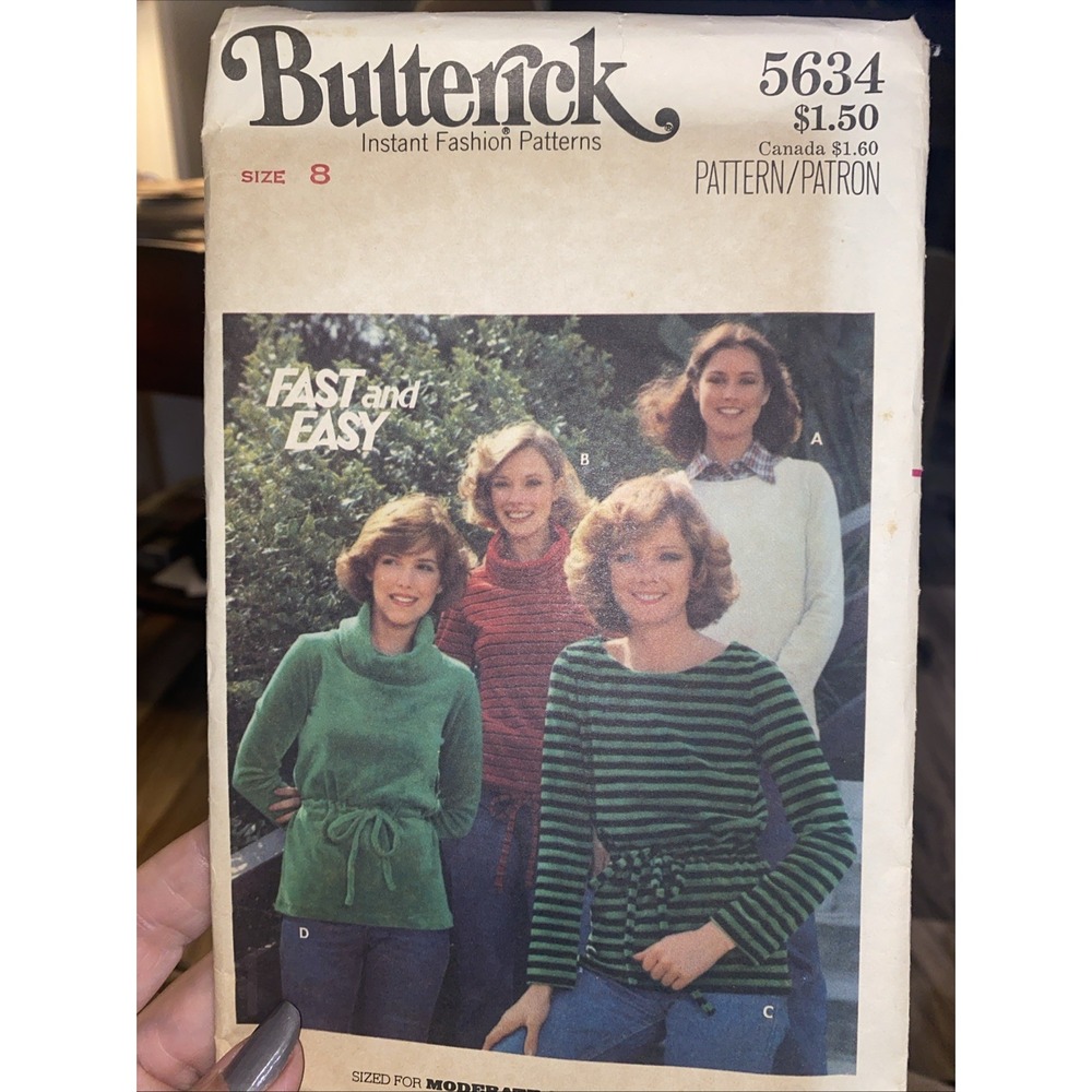Butterick 5634 Sewing Pattern Misses Top Tunic Pullover Size 8 VTG 70s Cut Easy